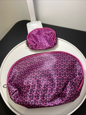 4 for $25 - Pink and Black Floral Pattern Travel Cosmetic Pouch Set, NWOT